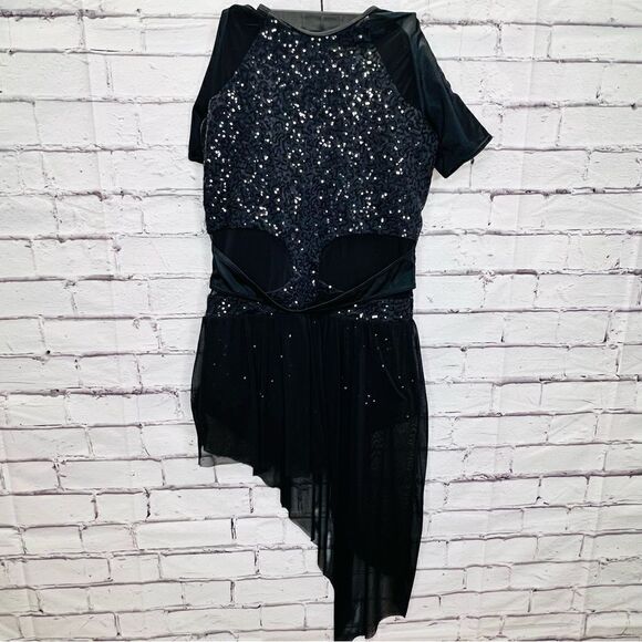 weissman dance costume 11064 Black Sequin Dress Large - Picture 2 of 10